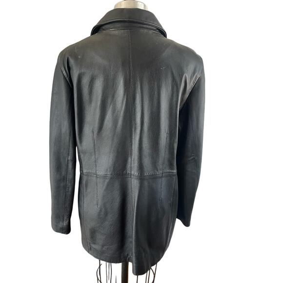 y2k Colebrook Womens Black Leather Long Blazer Size Large - Picture 2 of 7